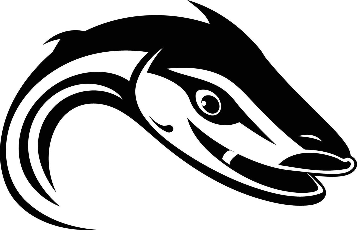Bold and striking black and white illustration of a fish head, perfect for branding, logos, and sports team designs vector