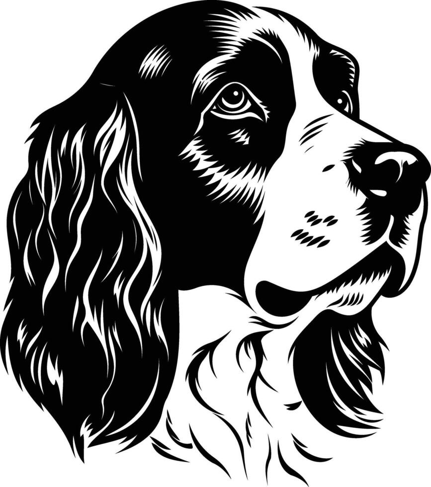 A striking black and white illustration of a springer spaniel's head, perfect for dog lovers, pet owners, and anyone looking for a stylish and minimalist design vector