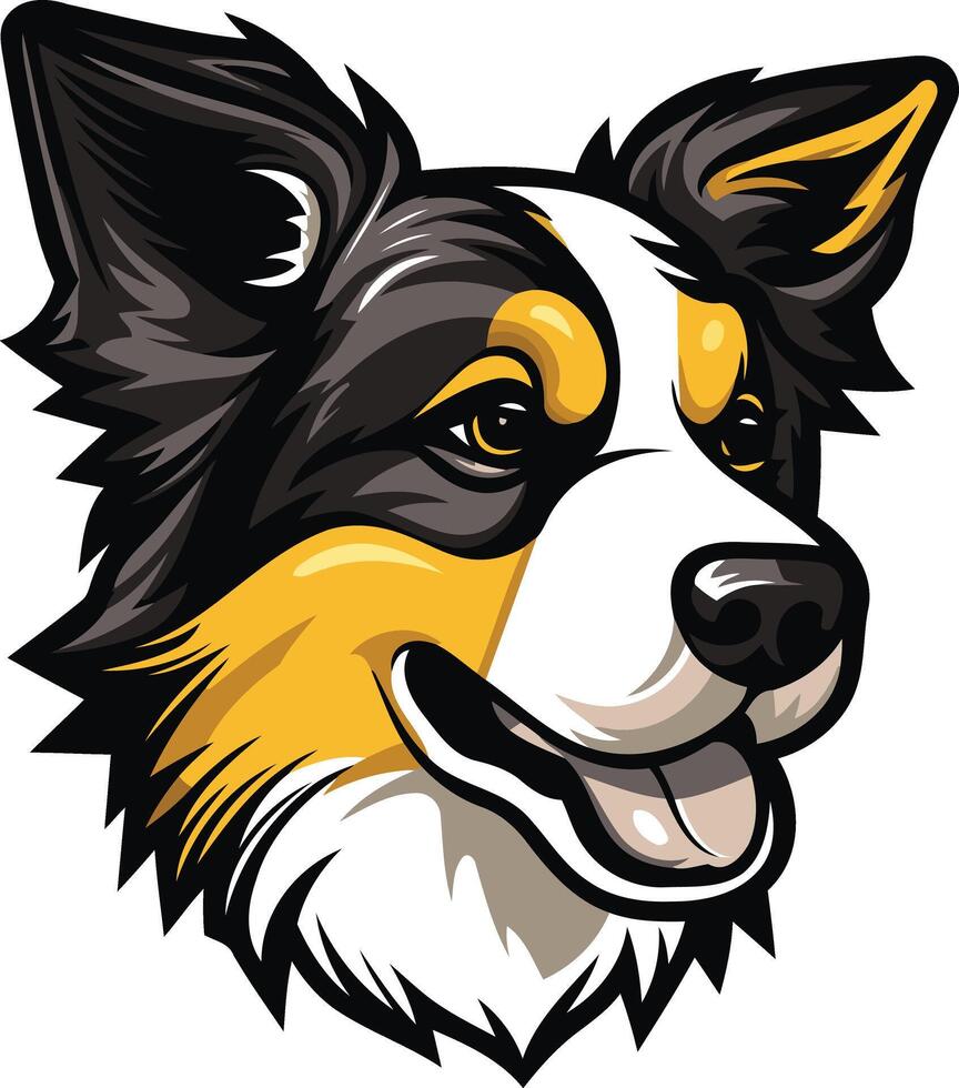 Border Collie Portrait with Yellow Accent vector