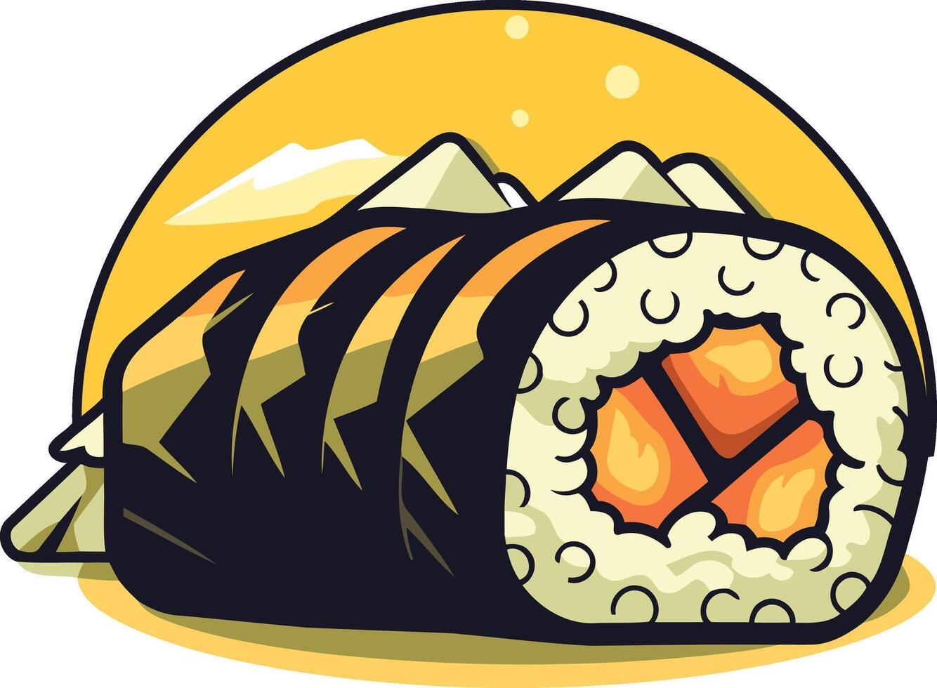 Sushi Roll Illustration with Mountain Background vector