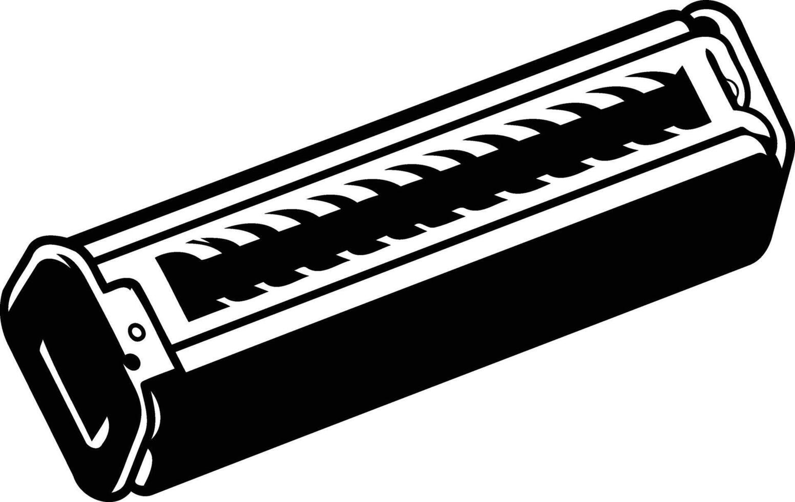 Black and white illustration of a harmonica, perfect for vintage music designs, posters, and branding vector