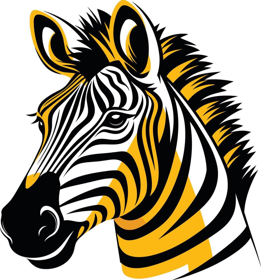 Striped Zebra Head in Black and Yellow vector