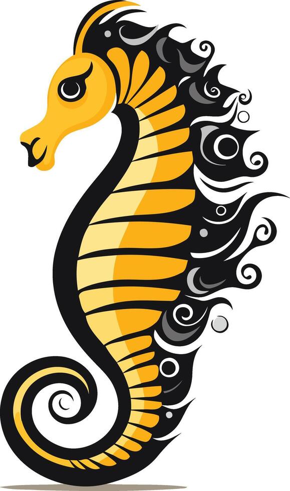 Yellow and Black Seahorse with Swirling Design vector