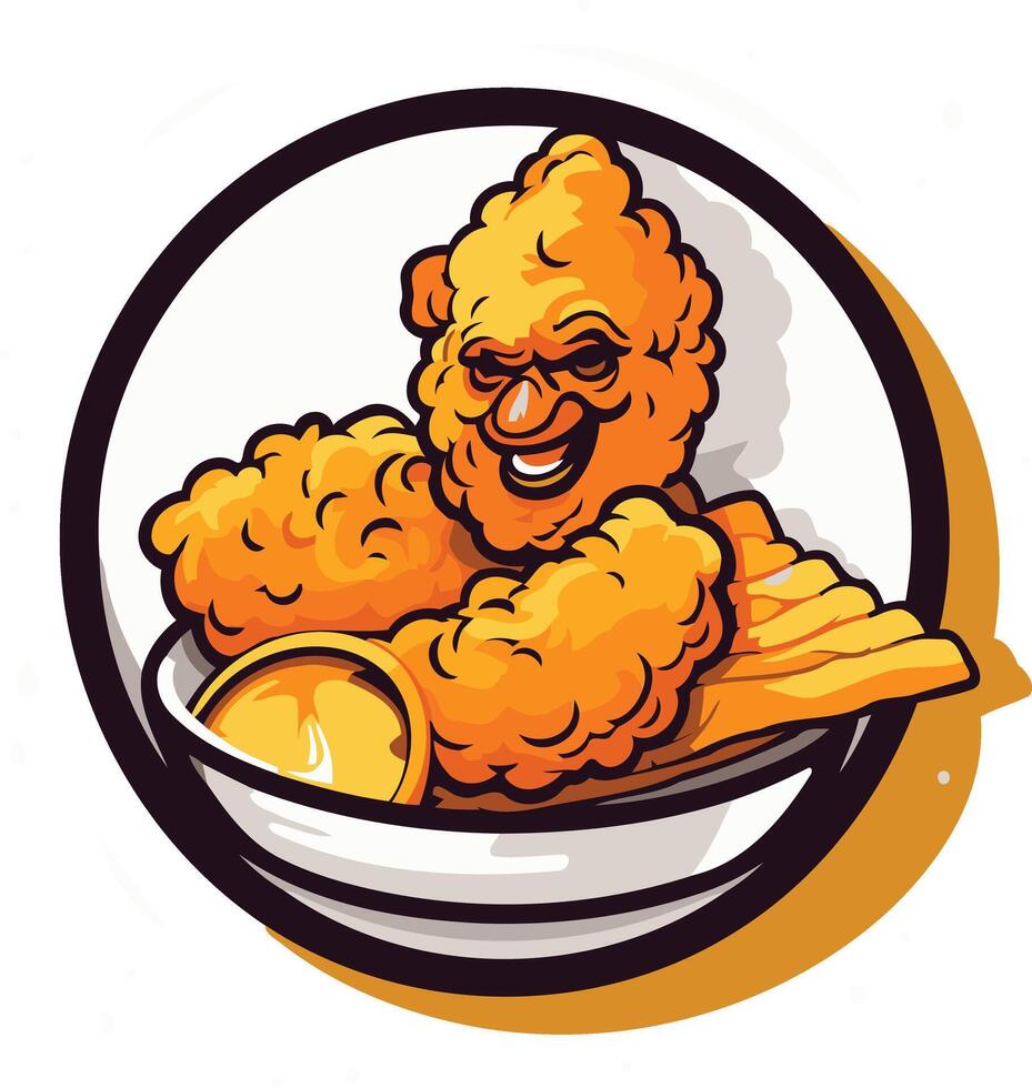 Smiling Fried Chicken Mascot in a Bowl vector
