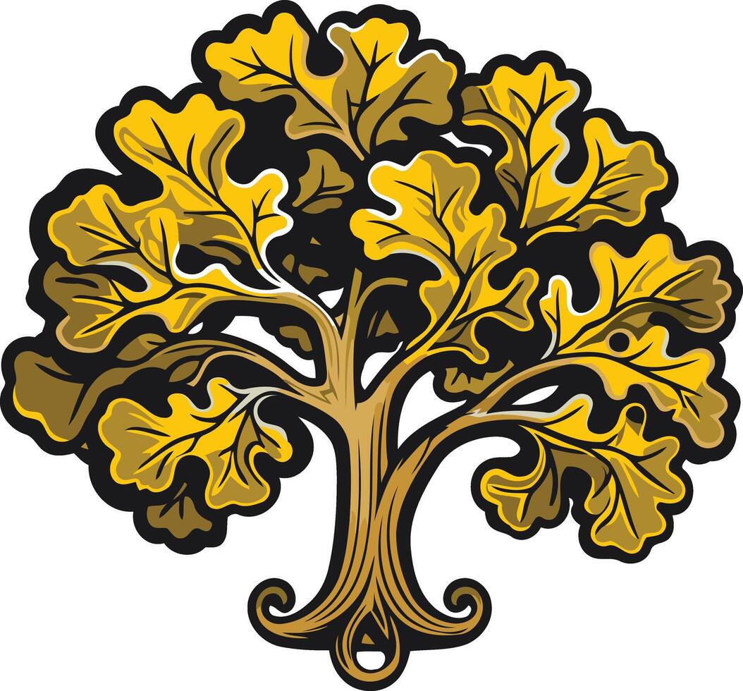 Golden Oak Tree with Flourished Base vector