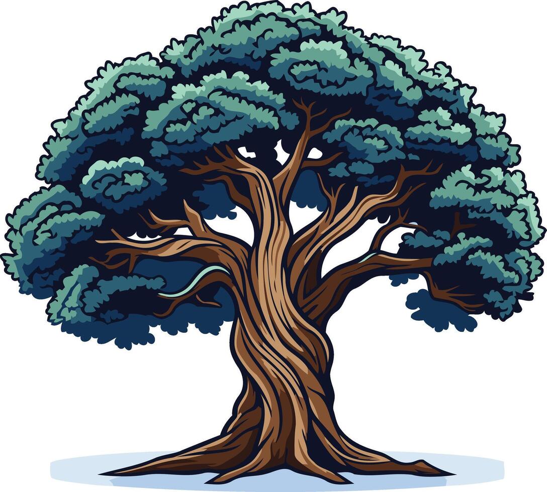 Ancient Tree with Twisted Trunk and Lush Canopy vector