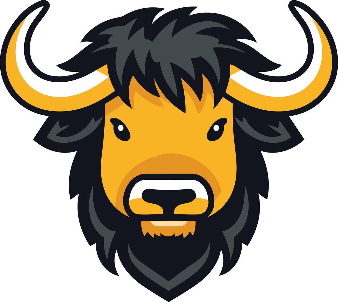 Illustration of a Yak Head with Yellow Fur and Black Horns vector