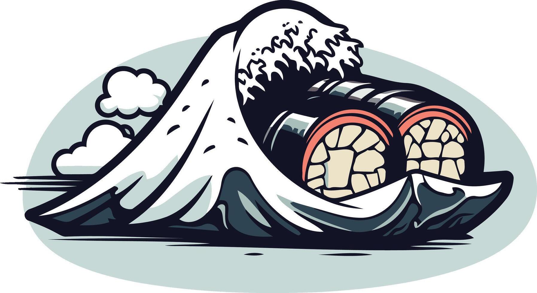 Giant Wave Crashing Over Two Cylinders vector
