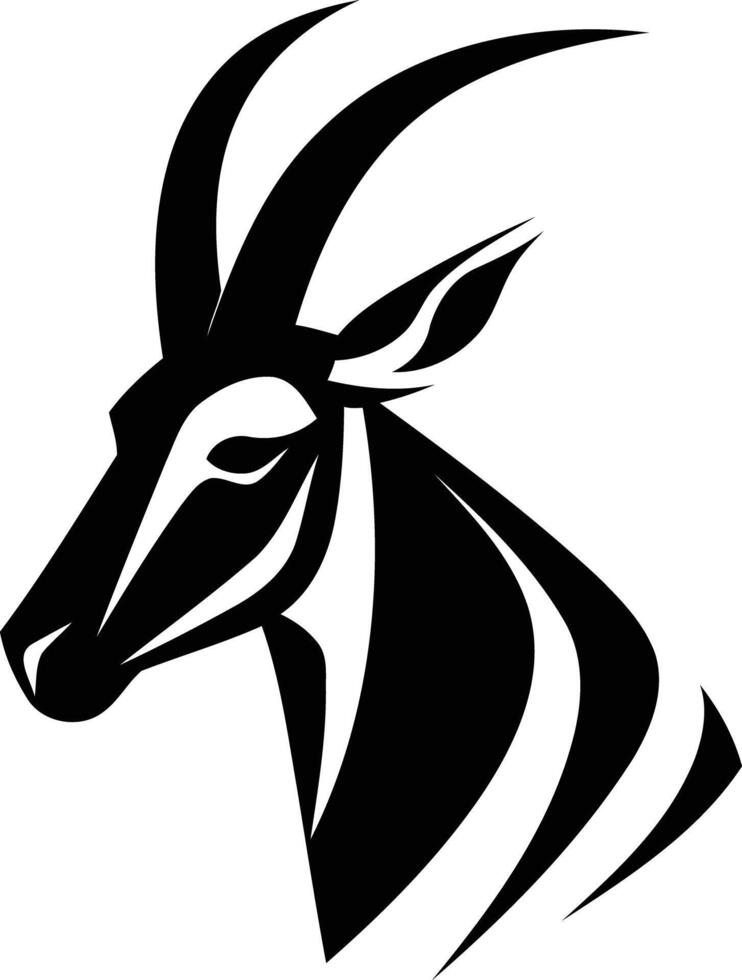 Stylized black and white illustration of an antelope head, perfect for logos, branding, and designs vector