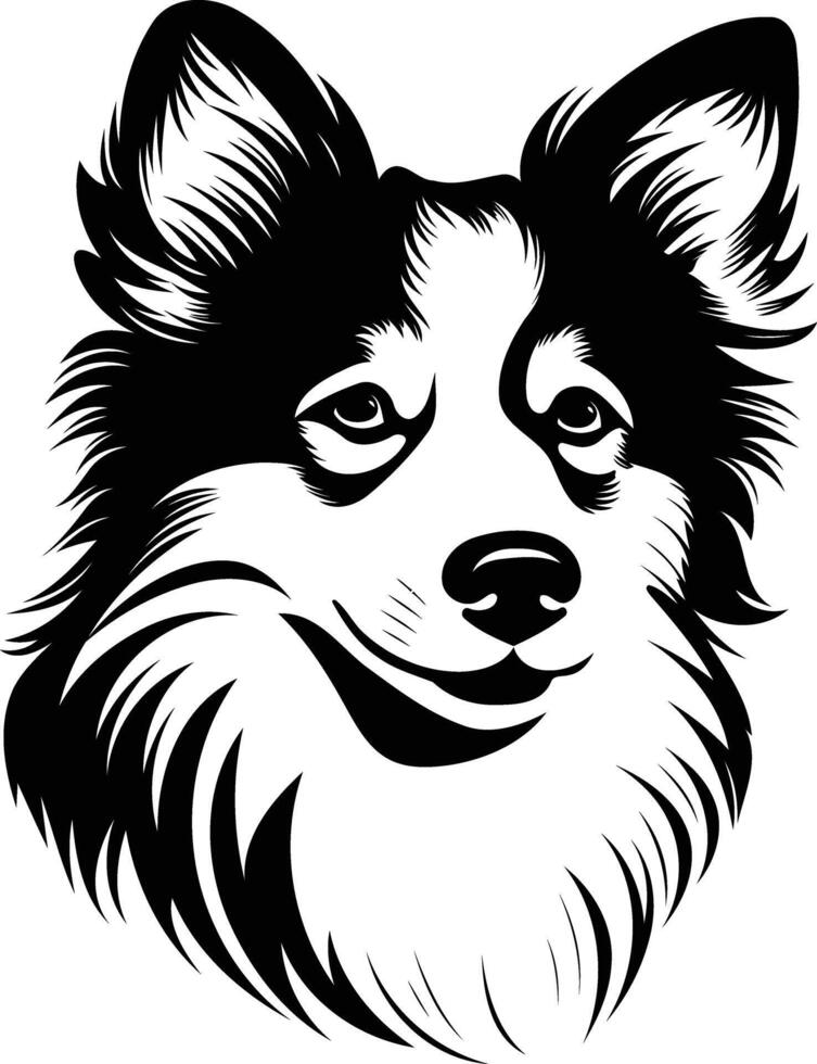 A stylized black and white portrait of a friendly-looking dog vector