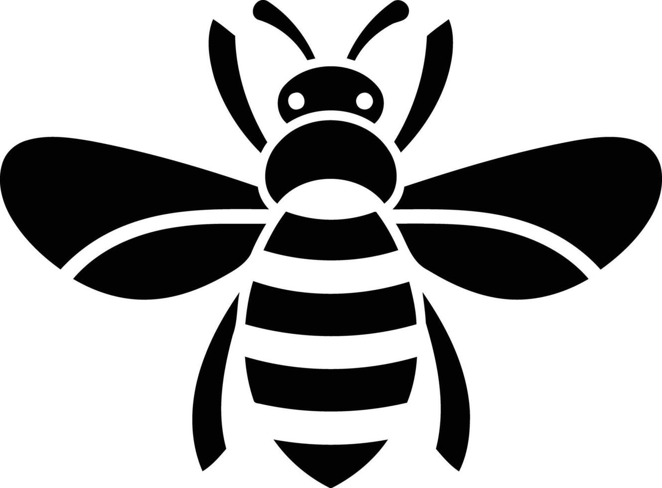 Simple and bold black silhouette of a bee, perfect for logos, branding, and designs related to nature, honey, and sustainability vector