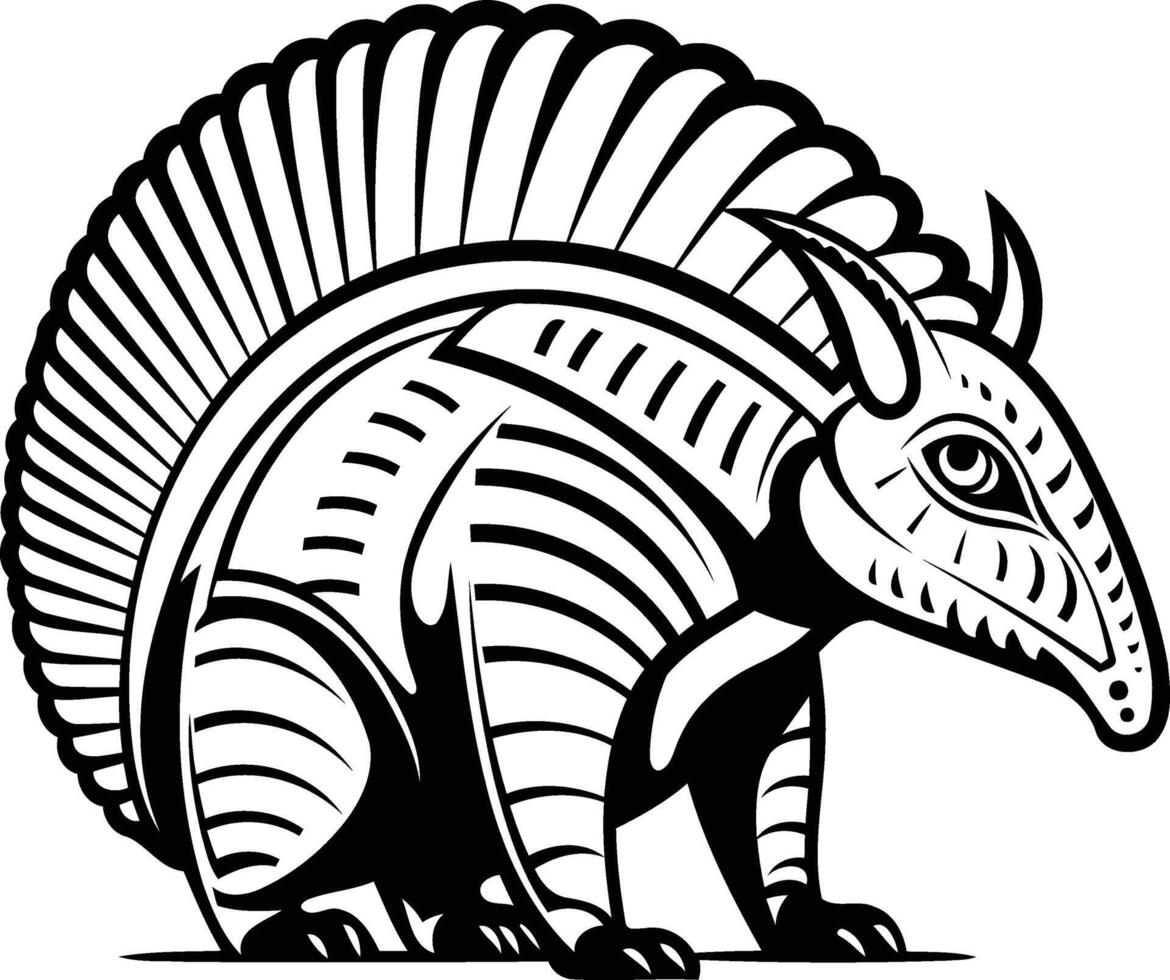 A detailed black and white illustration of an armadillo, perfect for tattoo designs, animal illustrations, and wildlife projects vector