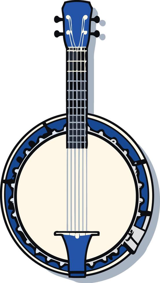 Blue Banjo with Black Strings and White Background vector