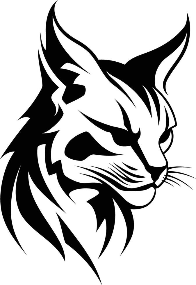 A fierce and stylized black and white tattoo design featuring a cat's head vector