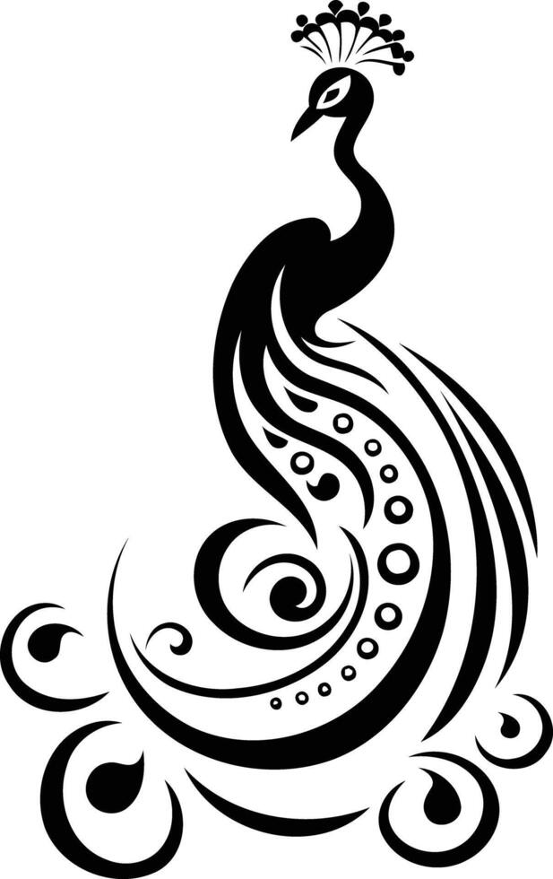 Elegant black and white peacock design perfect for tattoos, logos, and decorative projects vector