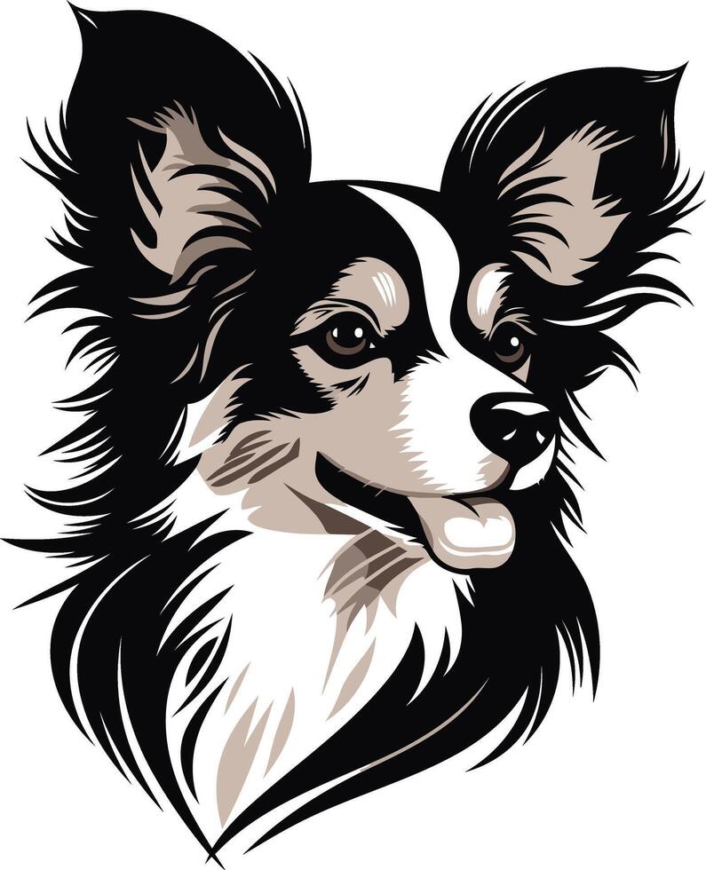 Papillon Dog Portrait in Black and White vector