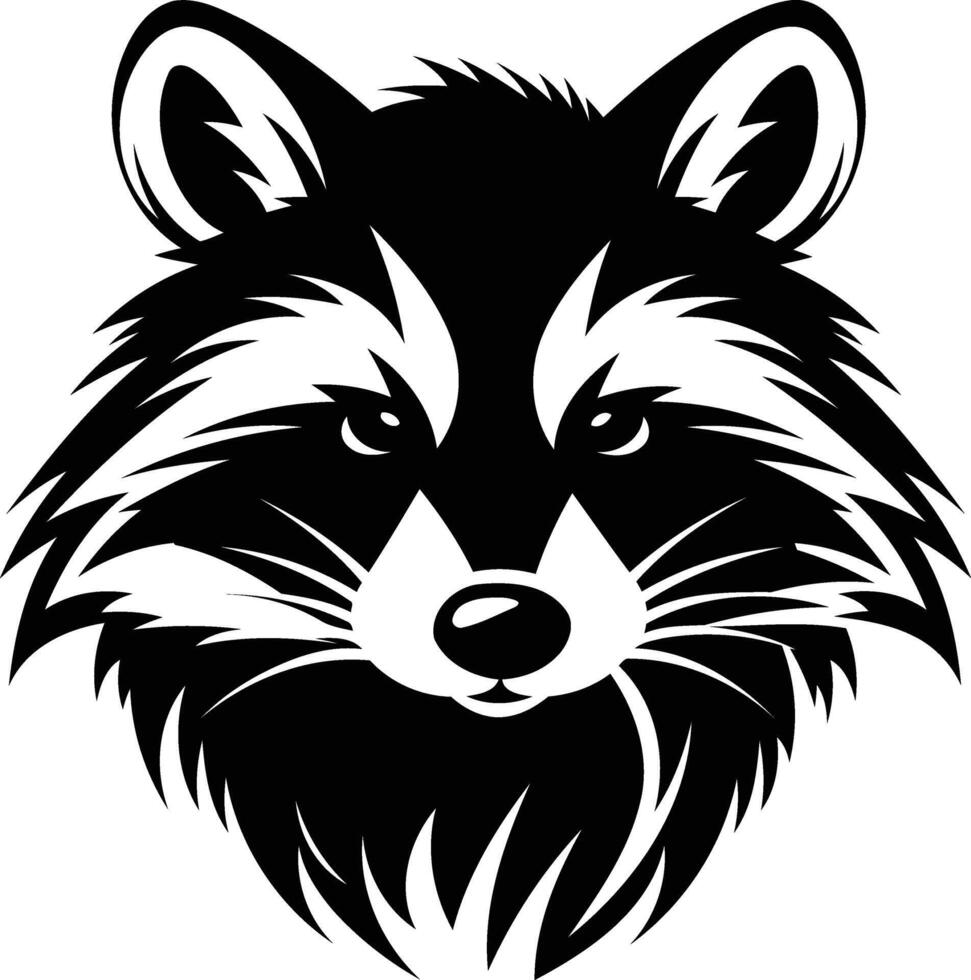 Black and white element illustration of a raccoon's face, perfect for creating logos, designs, and illustrations vector