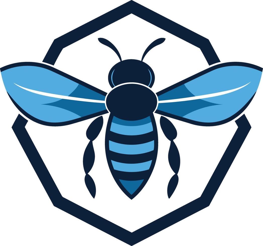 Blue Bee Logo with Hexagon Frame vector