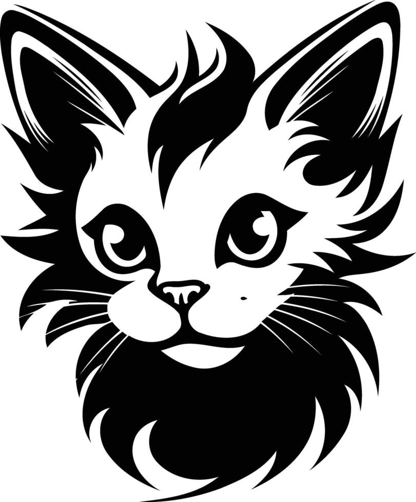 A simple, stylish black and white illustration of a cat's face, perfect for adding a touch of feline charm to your designs vector