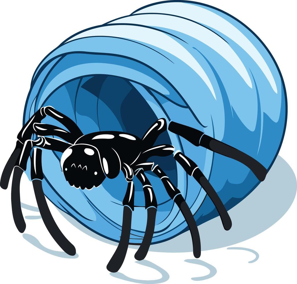 Black Spider Emerging From Blue Tunnel vector