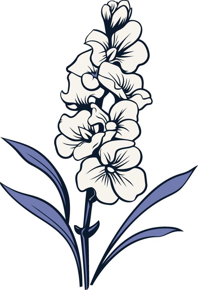 Elegant White Flower with Blue Leaves vector
