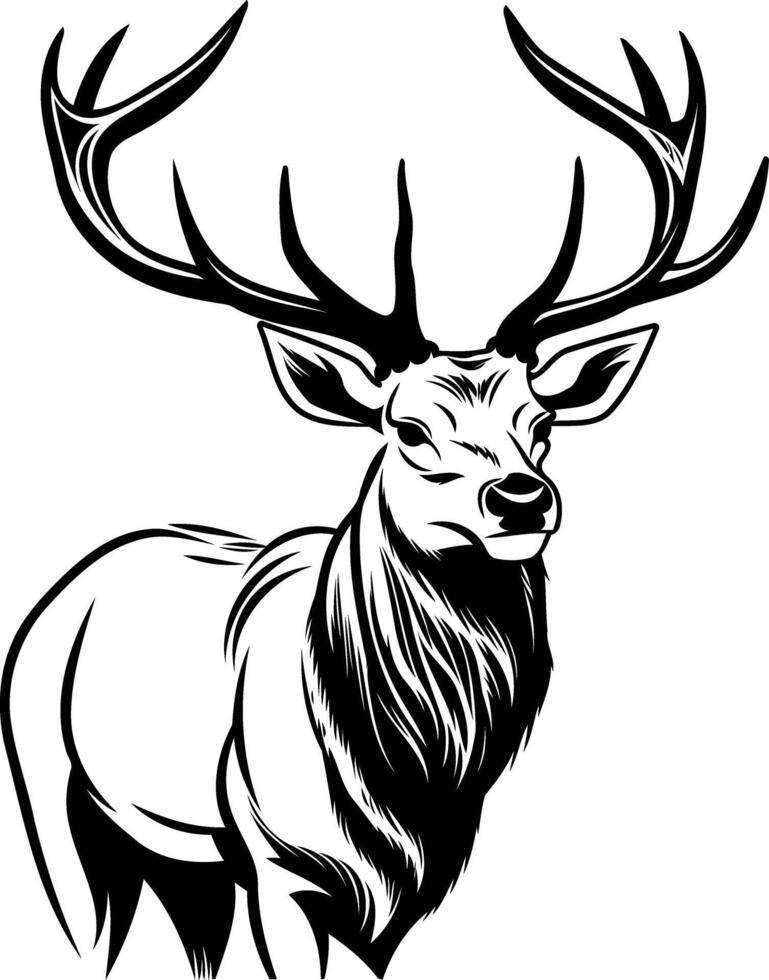 A majestic stag with large antlers in a bold black and white silhouette vector