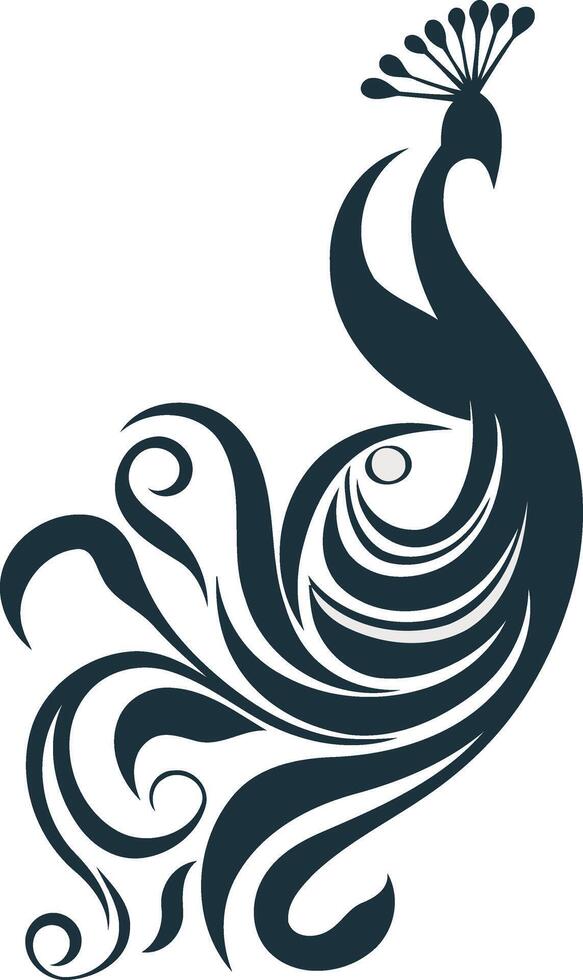 Stylized Peacock Design in Black and White vector