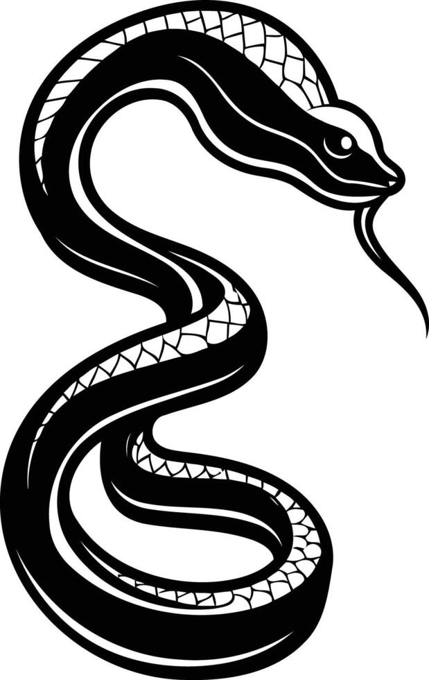 A bold, black and white illustration of a coiled snake, perfect for tattoo designs, or mystical and adventurous projects vector