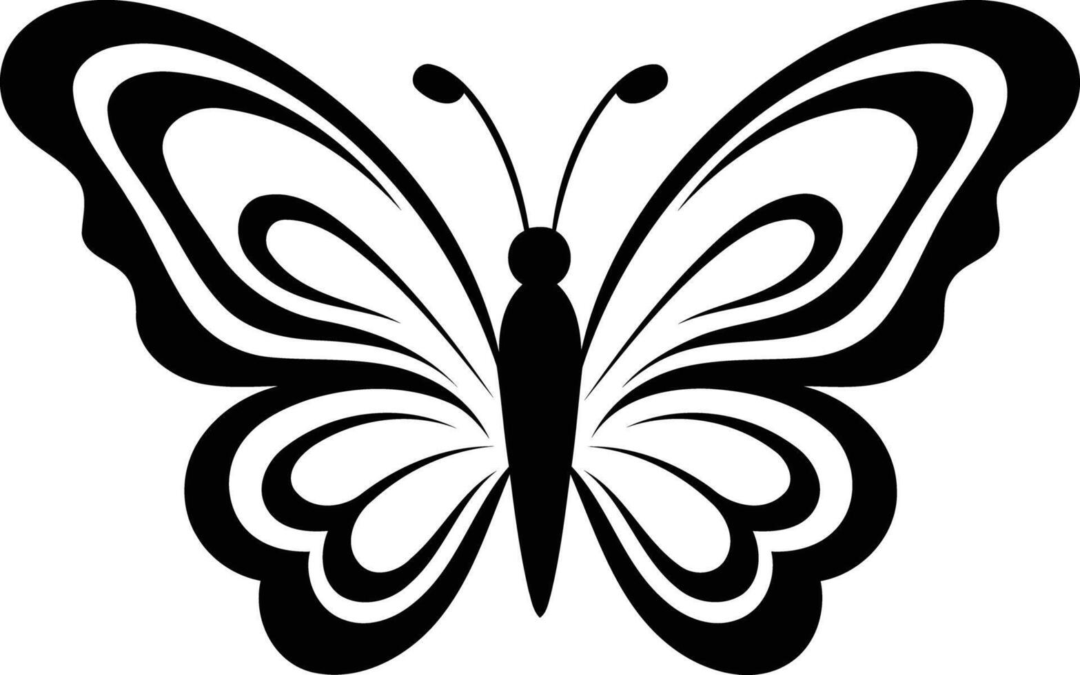 Simple black and white silhouette of a butterfly, perfect for design projects, website icons, and branding elements vector
