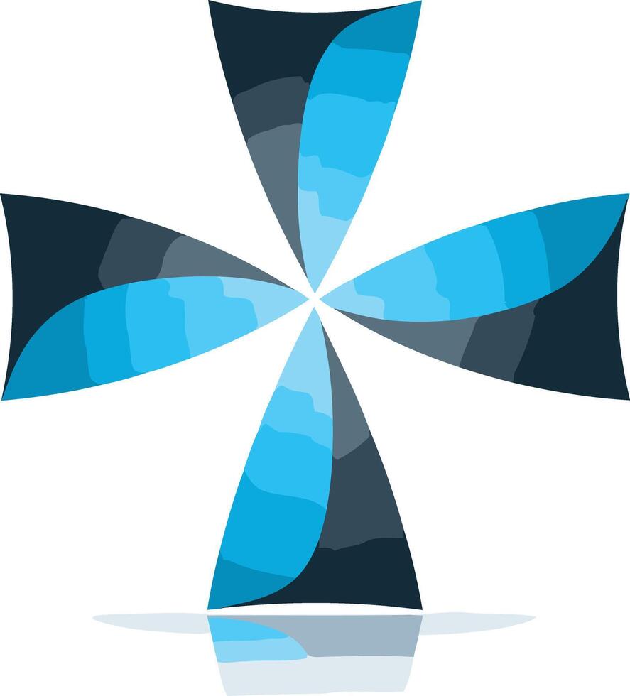 Abstract Blue and Gray Cross with Reflection vector