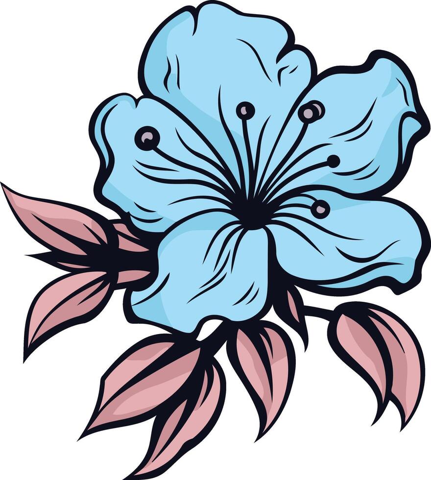 Blue Flower with Pink Leaves vector
