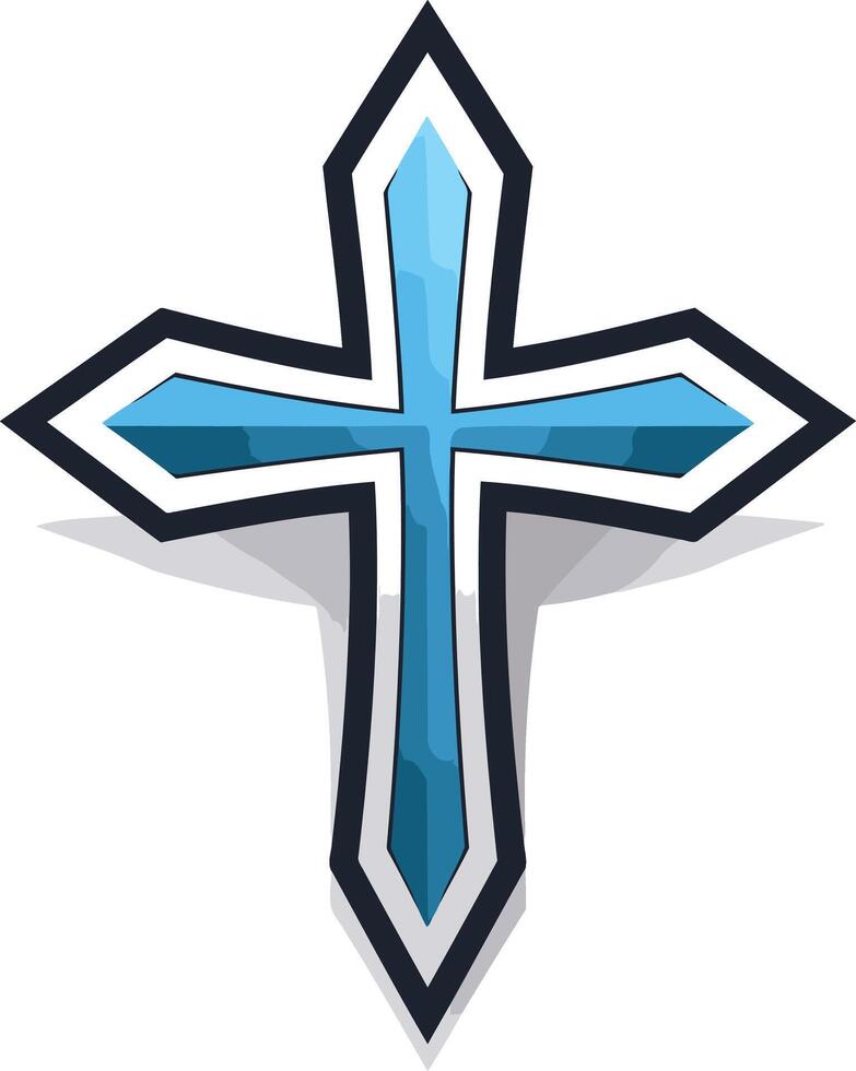 Blue Cross with White Outline and Shadow vector