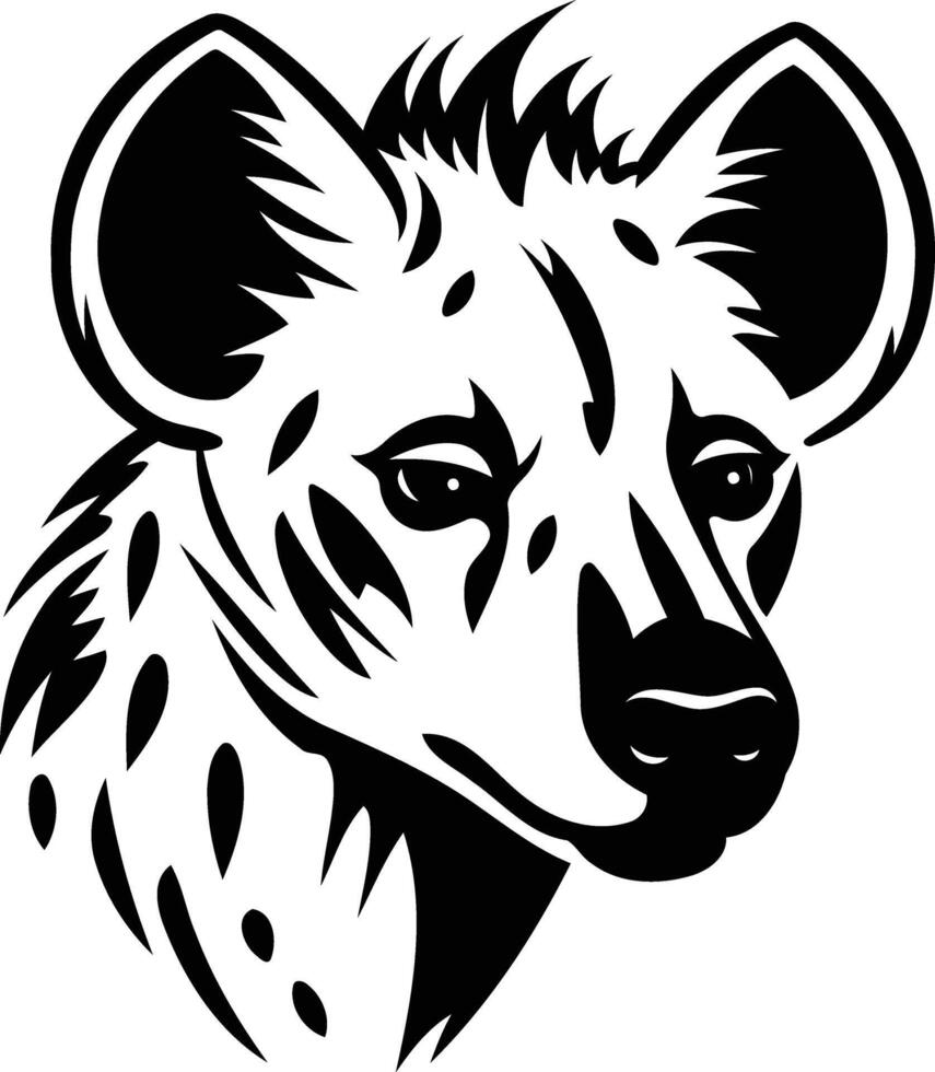 A striking black and white illustration of a hyena's head, perfect for tattoo designs, wildlife art, and graphic projects vector