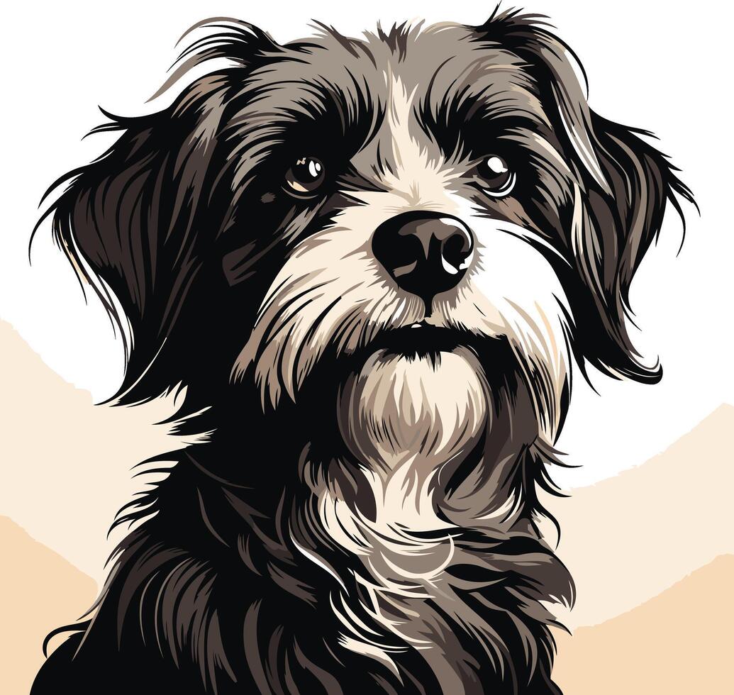 Portrait of a Small Black and White Dog vector