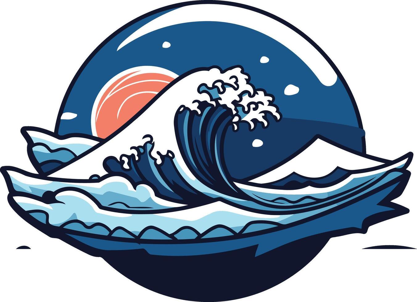 The Great Wave Illustration in Blue and White vector