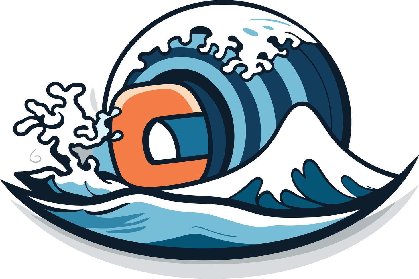 Orange Lifebuoy Caught in a Big Wave vector