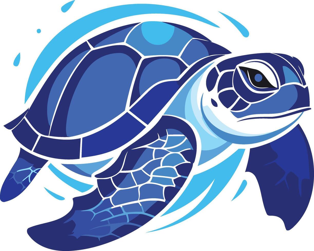 Blue Sea Turtle with Wave Pattern vector