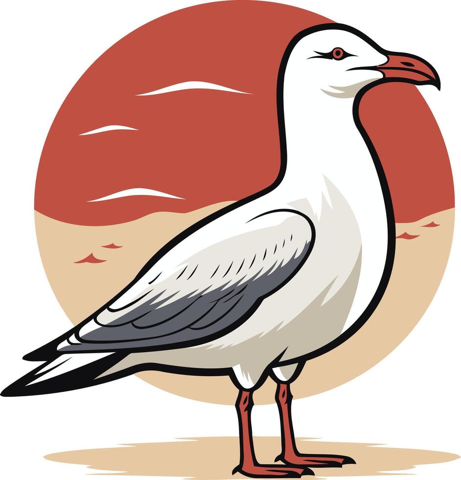 Seagull Illustration with Sunset Background vector
