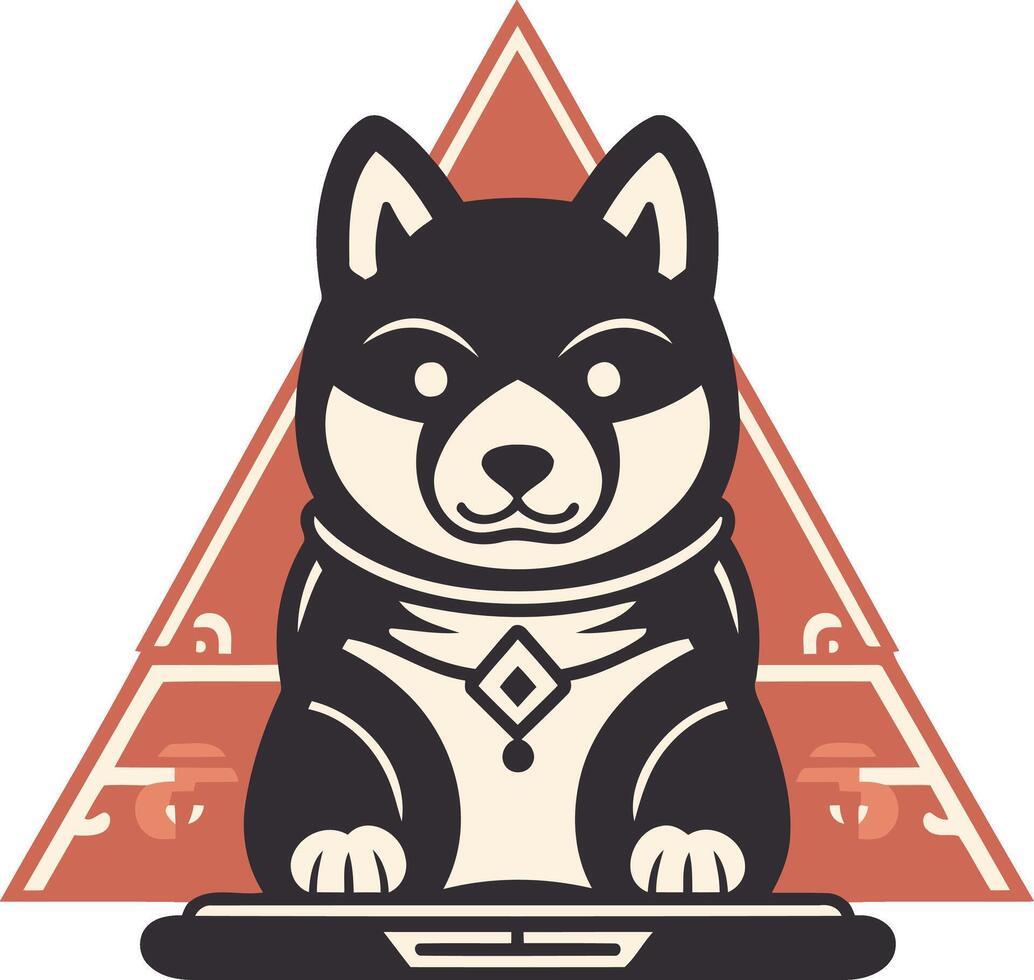 Black Shiba Inu Illustration with a Red Pyramid vector