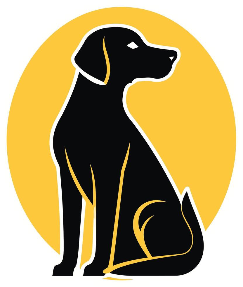 Black Labrador Silhouette Against a Yellow Circle vector