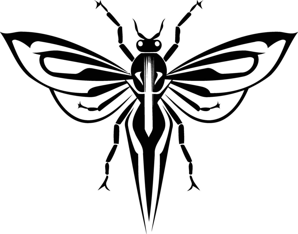 Stylized black and white element illustration of a dragonfly, perfect for tattoo designs, logo concepts, or decorative artwork vector