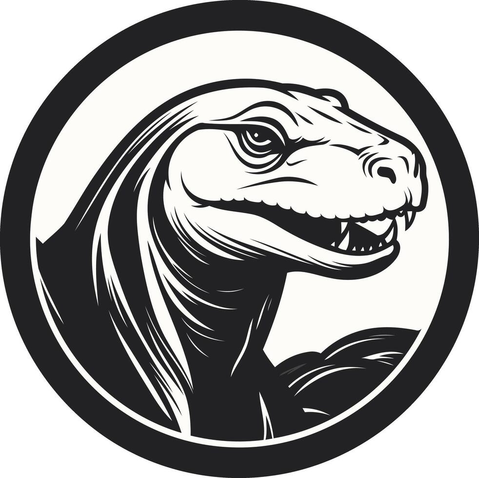 Black and White Illustration of a Dinosaur Head vector