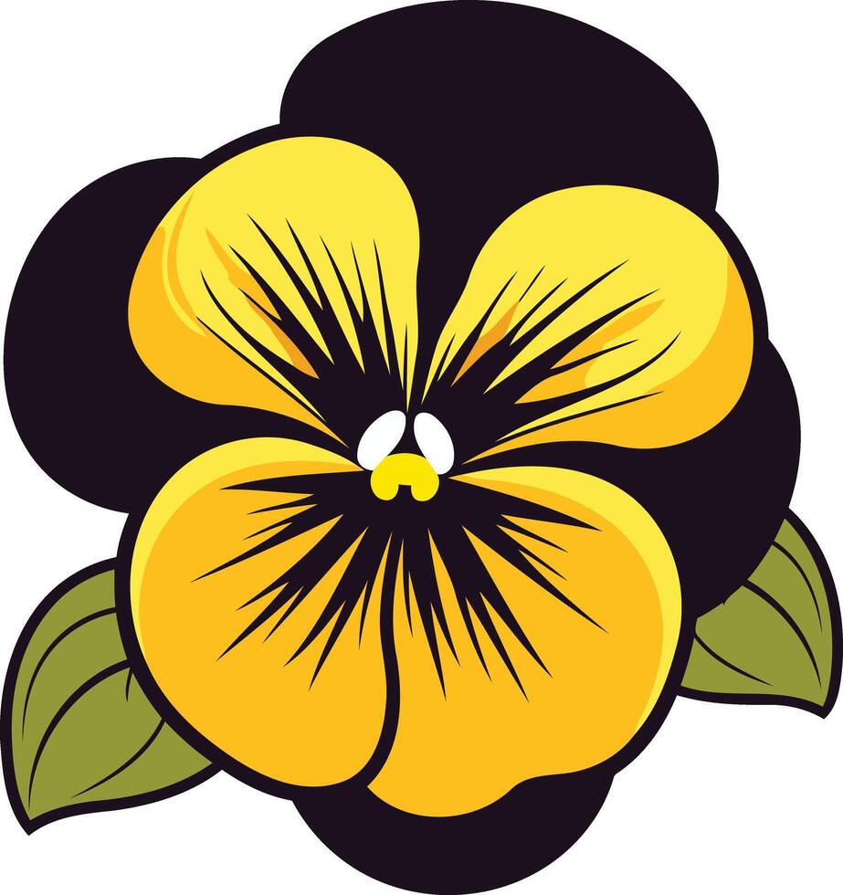 Yellow and Black Pansy Flower with Green Leaves vector