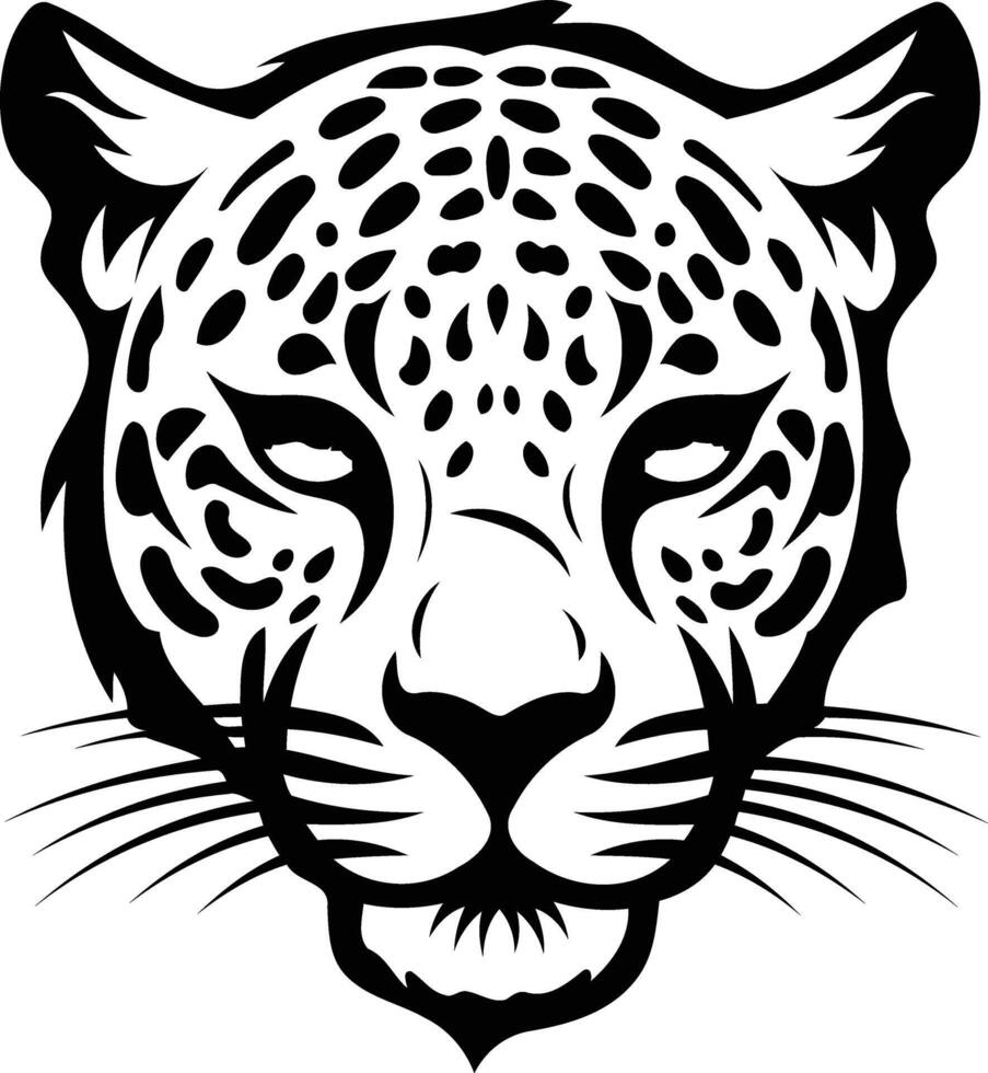 A bold black and white illustration of a leopard's head, perfect for tattoos, logos, or any design project needing a fierce touch vector