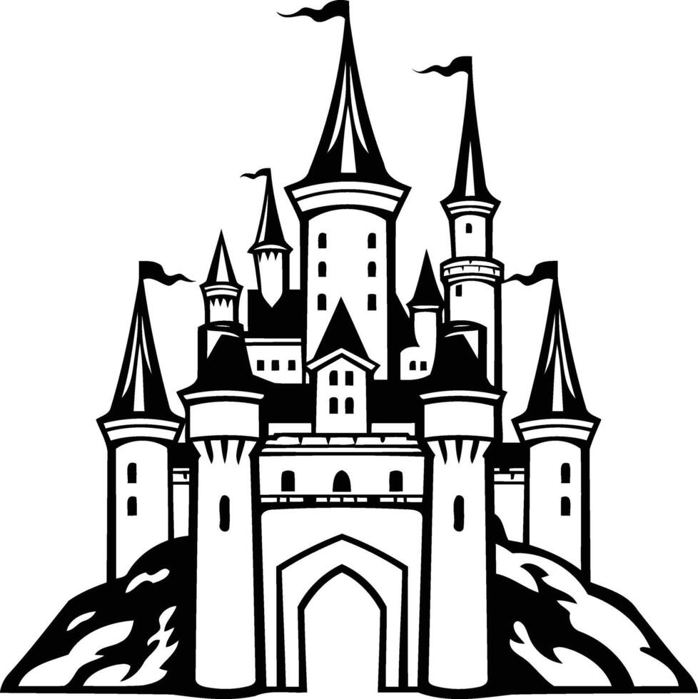 Black and white element illustration of a fairytale castle vector