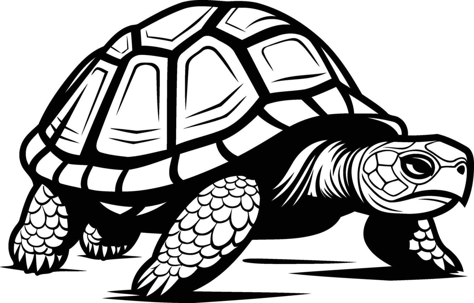 Black and white illustration of a turtle walking, perfect for tattoos, branding, and more vector
