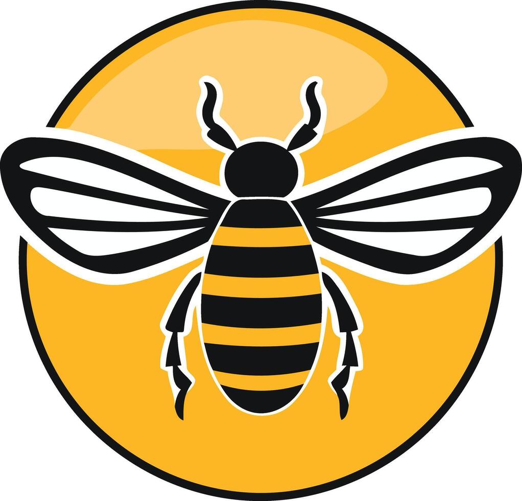 Bee Illustration in a Yellow Circle vector