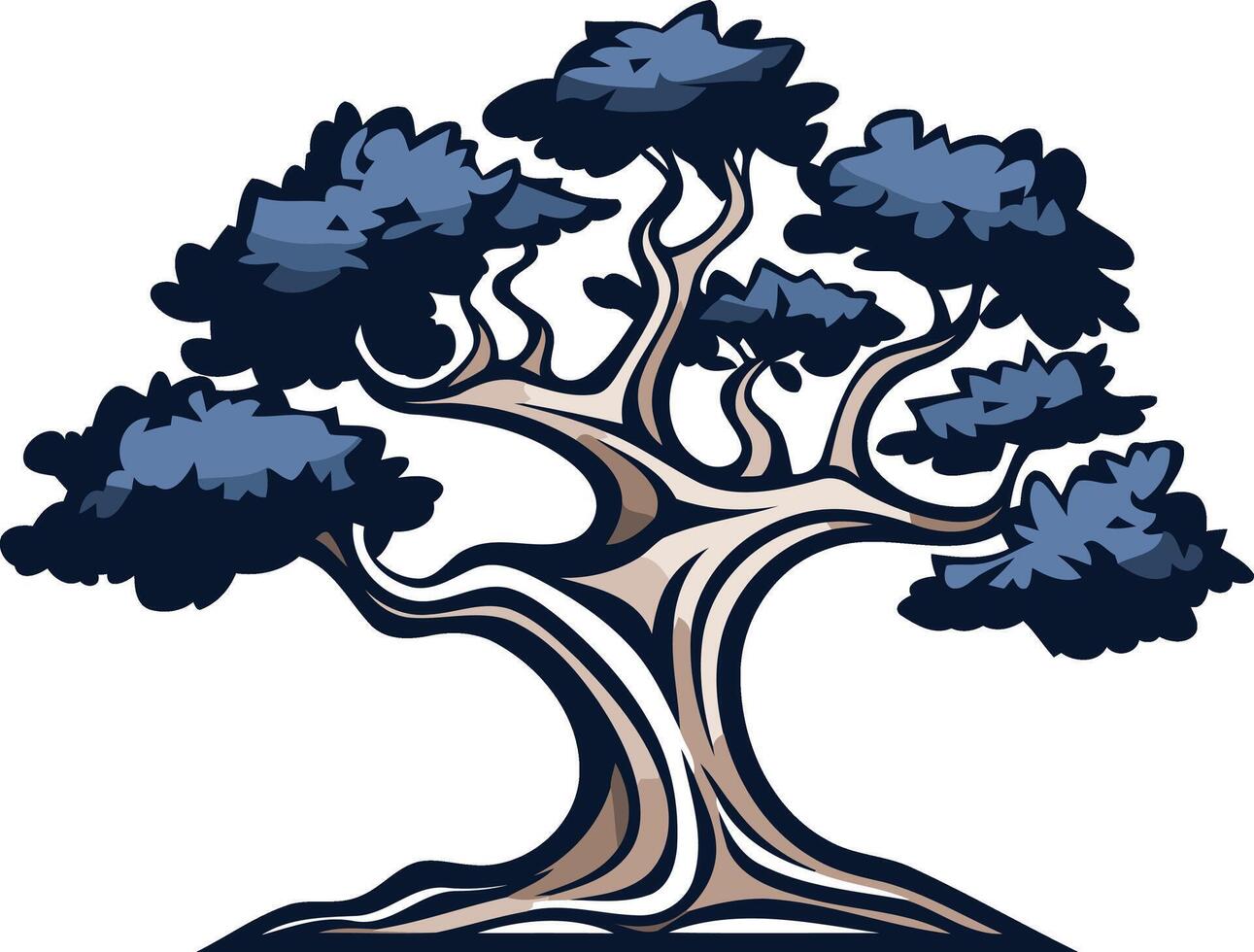 Stylized Tree with Blue Foliage and Brown Trunk vector