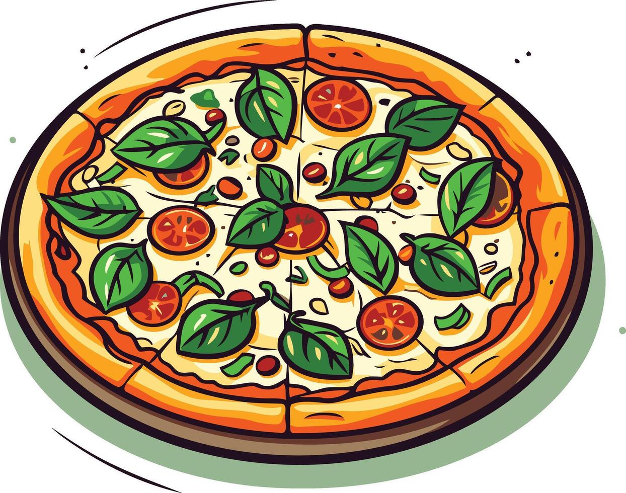 Delicious Pizza with Basil and Tomatoes vector
