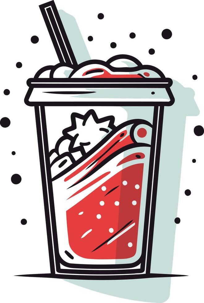 Cartoon Illustration of a Red Smoothie with Whipped Cream vector